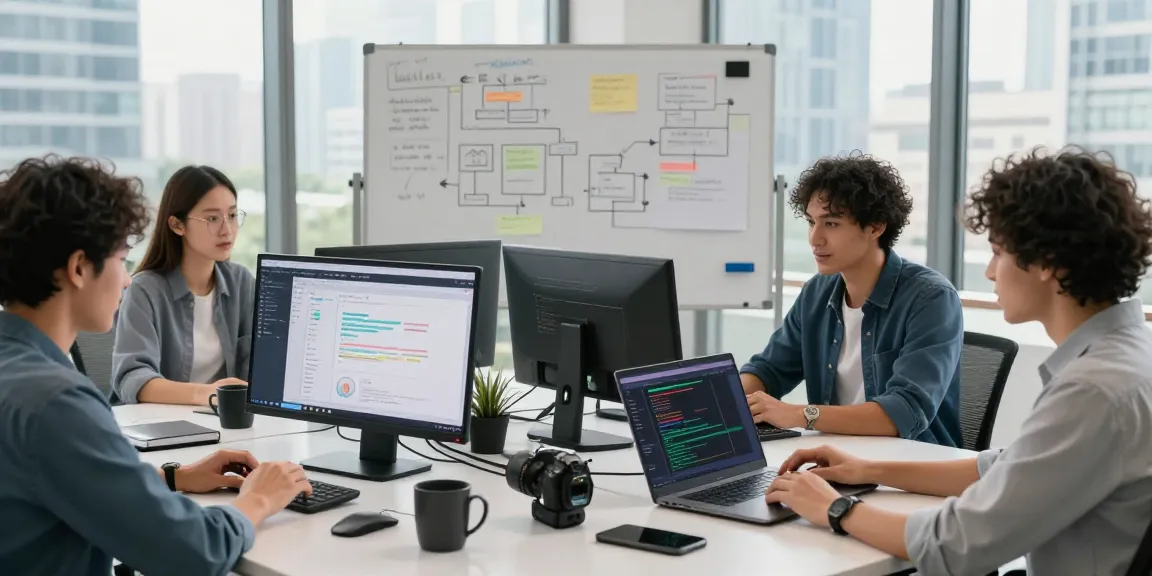Dynamic software development team collaborating, embodying WPS Official Website professionalism in a bright workspace.